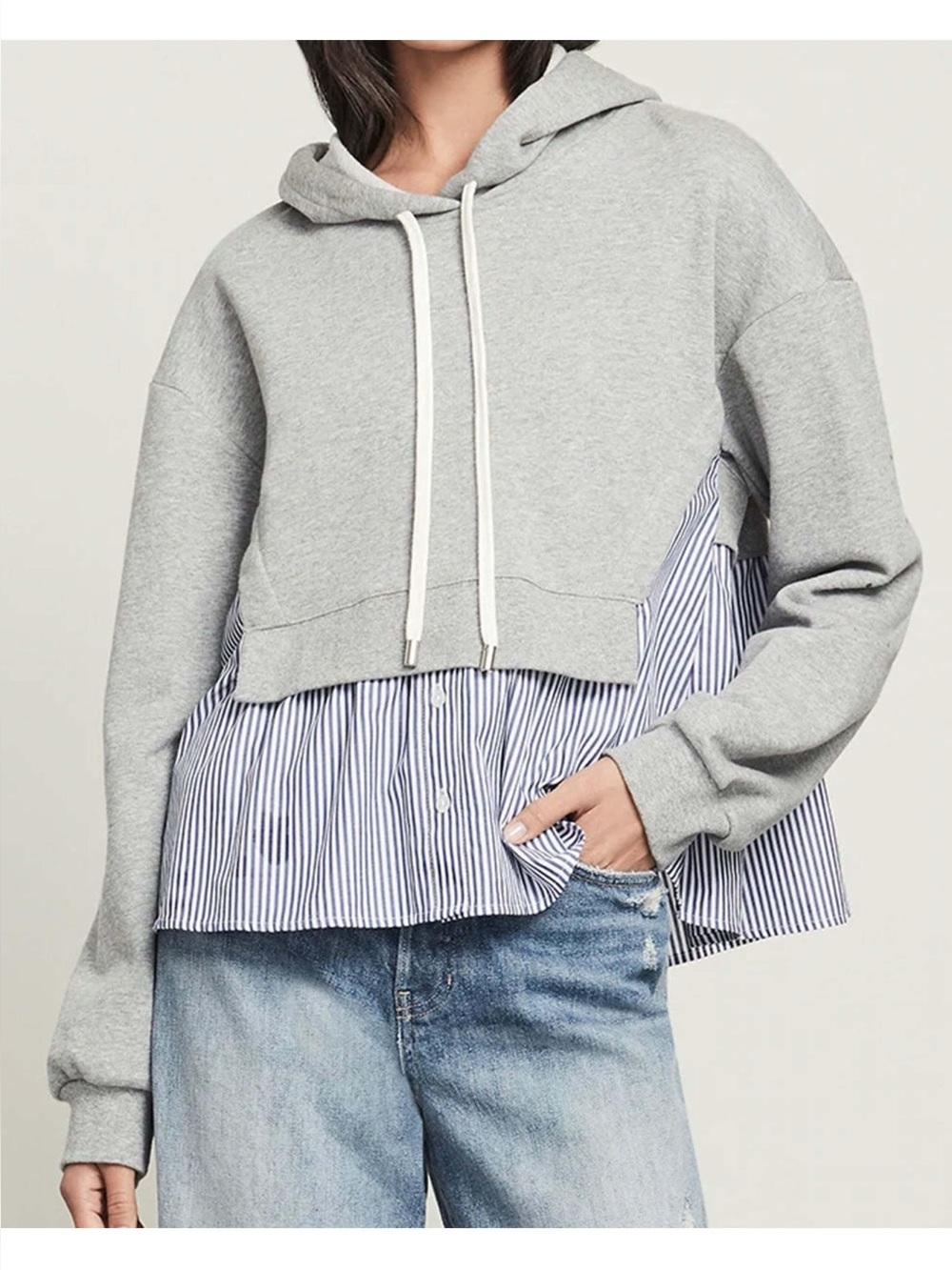Veronica Beard Heather Gray & Striped Sweatshirt